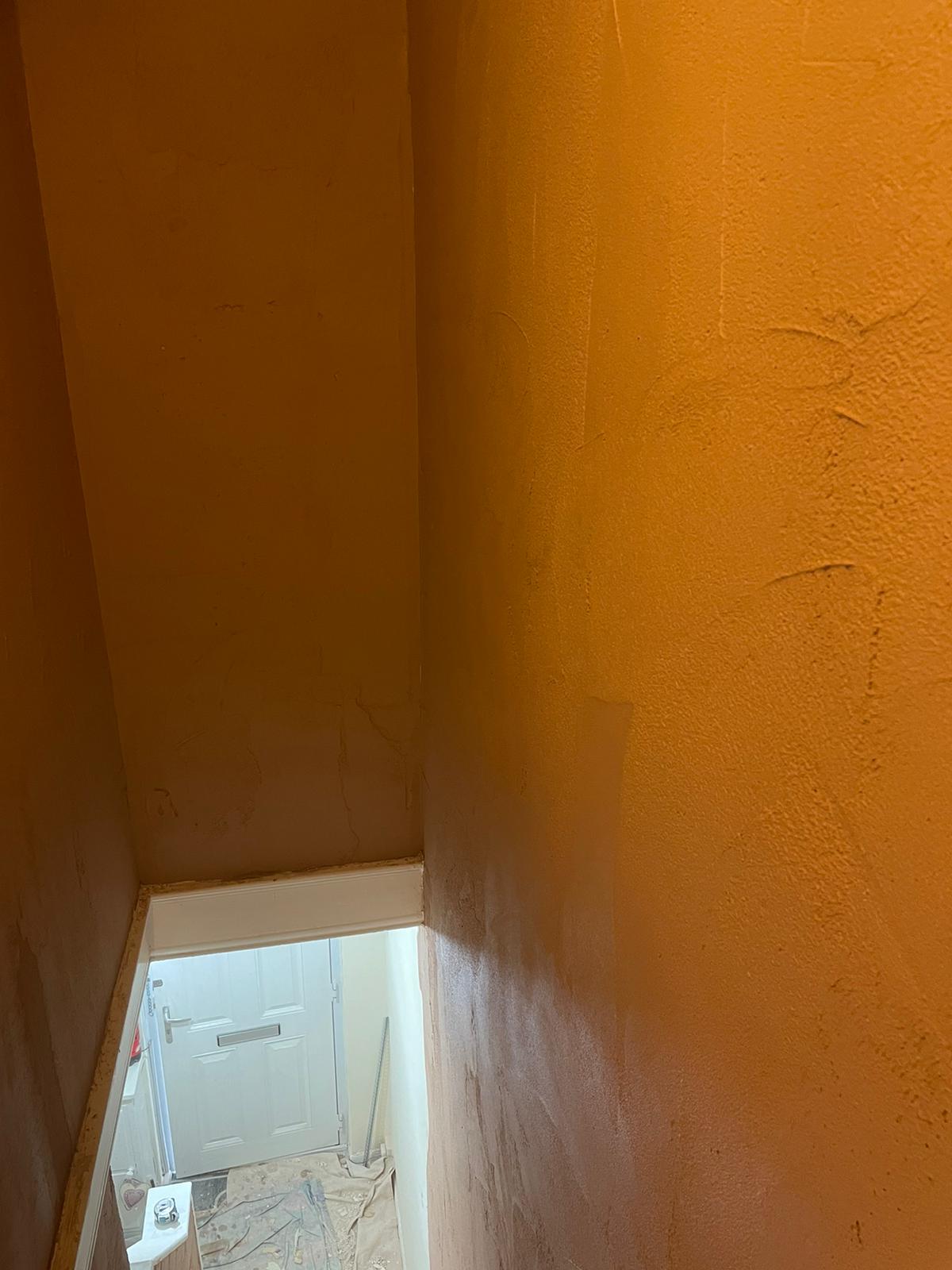 Fresh plaster on a stairwell wall